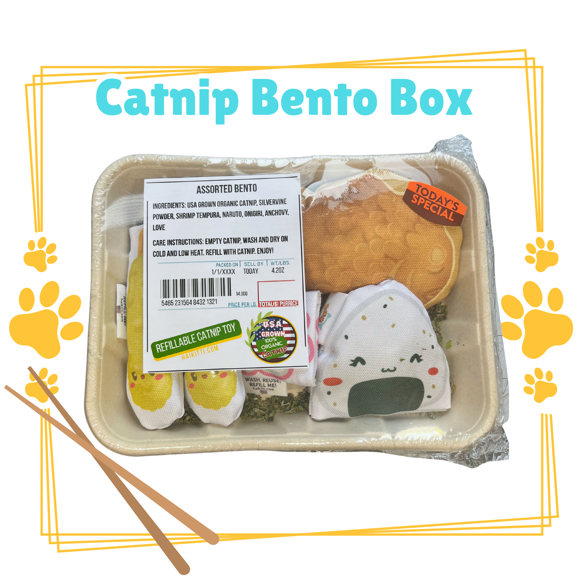Refillable Catnip Bento Box - Assorted Japanese Inspired Snacks