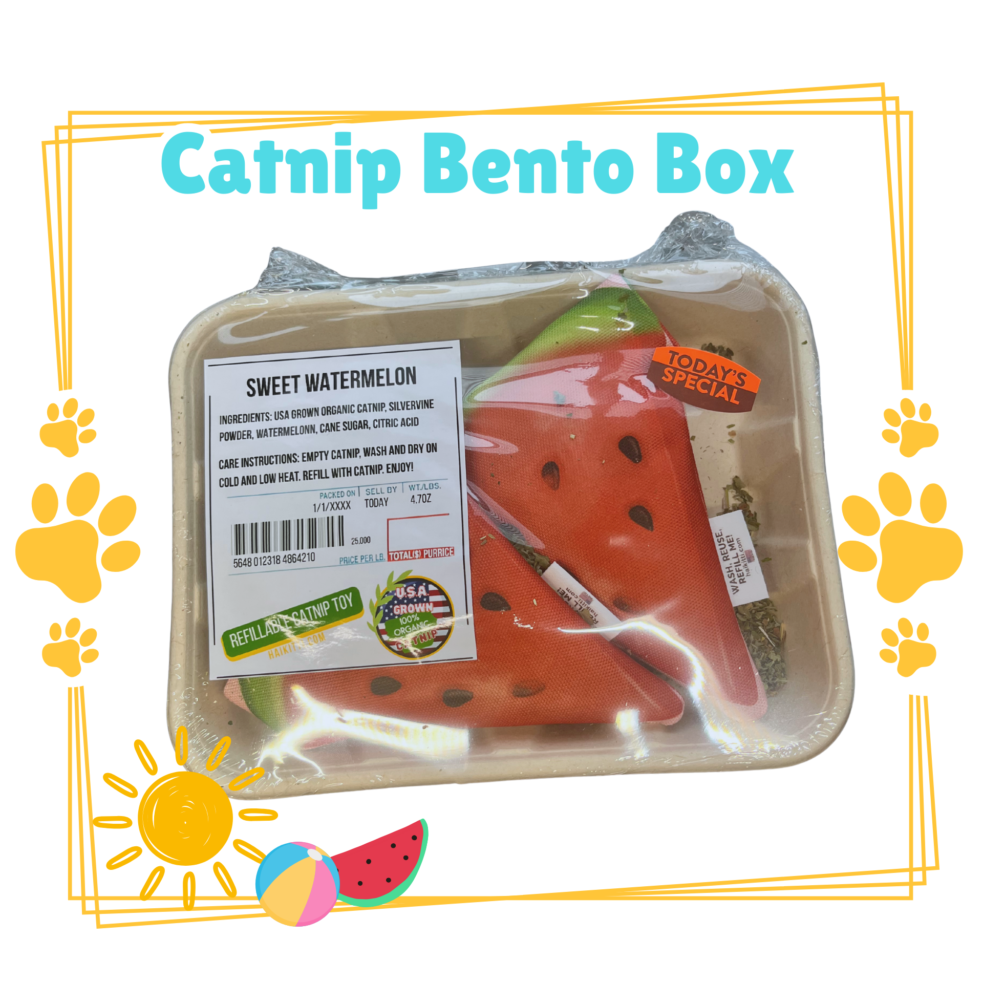 Refillable Catnip Bento Box - Sweet Watermelon