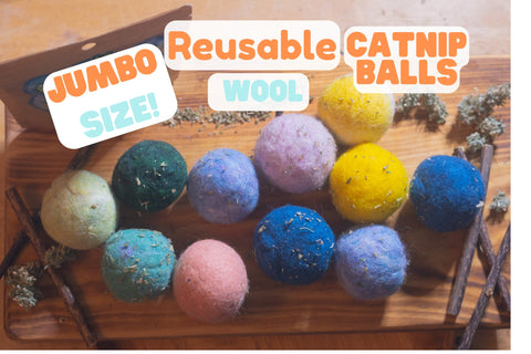 Handmade Reusable Rattlin' Wool Balls + CATNIP